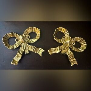 Vintage Solid Brass Bow Hooks-Pair